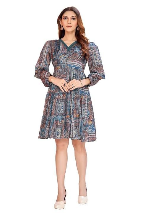 Imported Pink Printed Mini Dress - Stylish in Polyester with Vibrant Blue Color