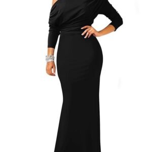 YMDUCH Women's Sexy Elegant Long Sleeve Off Shoulder Bodycon Long Evening Formal Dress