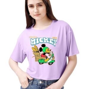 ELLITI Soft Rich Cotton Half Sleeve | Round Neck | Oversized/Loose Fit | Down Solder | Micky Crop Top for Women