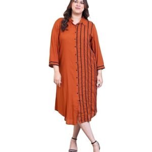 DEEBACO Solid Rayon Shirt Plus Size Dress for Women's|Shirt Collar 3/4 Sleeves Regular Fit Ankle Length Dress|Summer Western Party Casual Wear Dress for Ladies
