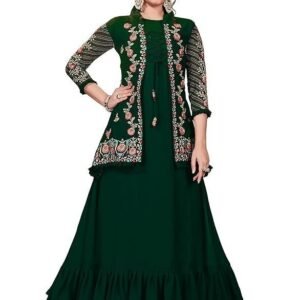 Miss Ethnik Women's Faux Georgette Semi Stitched Top With Faux Georgette Jacket Solid Flared Top Dress Material