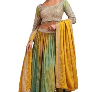 Soch Womens Green Viscose Bandhani Print Lehenga Choli With Zari